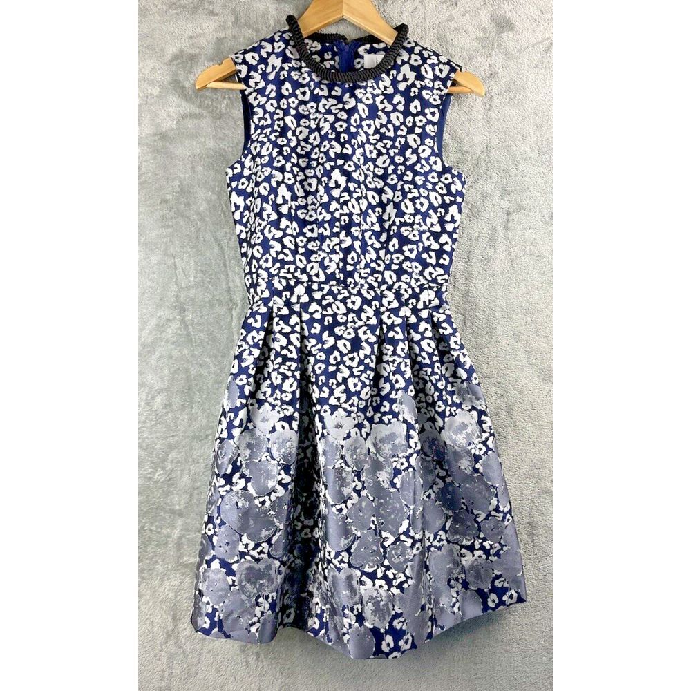 Belle Badgley Mischka Size 2 Navy Blue Gray Dress Summer Lined